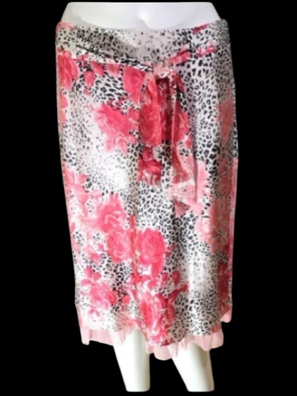 Vintage 100% Silk Rose Animal Print Spring Summer Skirt Sz 6